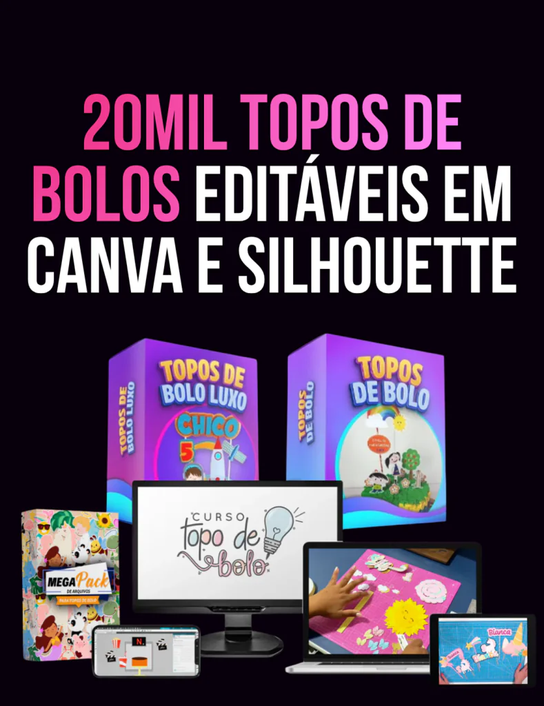 Capa do Pack 20 Mil Topos de Bolos Editáveis em Canva e Silhouette