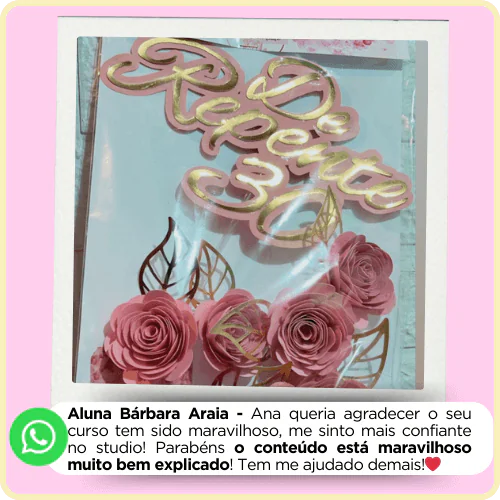 Depoimento de aluna satisfeita com o Pack de Topos de Bolos